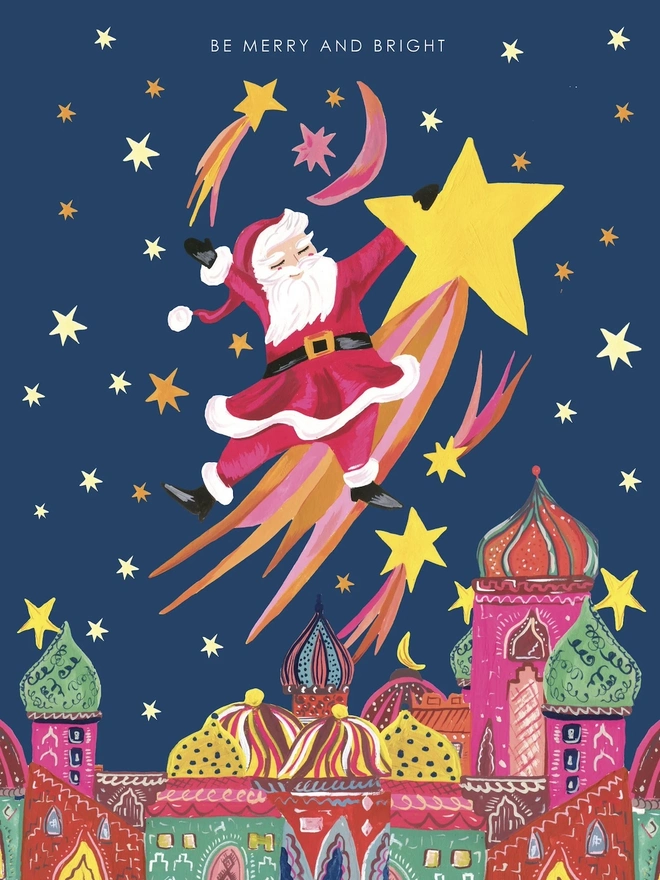 'Be Merry and Bright', Santa Shooting Star Christmas Card