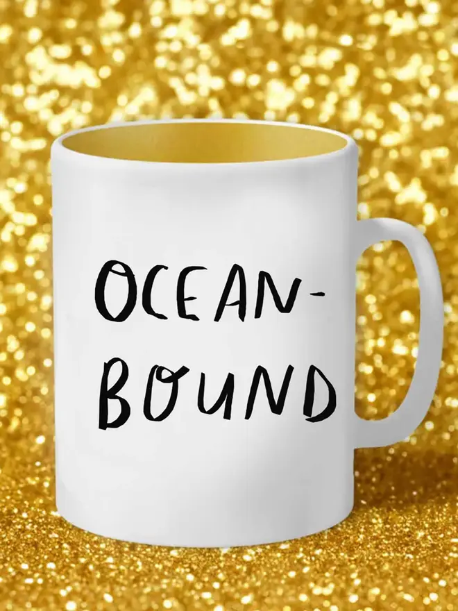 Back of mug reads 'OCEAN-BOUND'