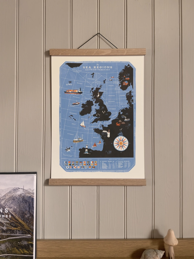 Sea Regions of the United Kingdom Map Print Framed on the Wall