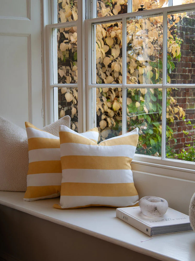 yellow striped cushion cover