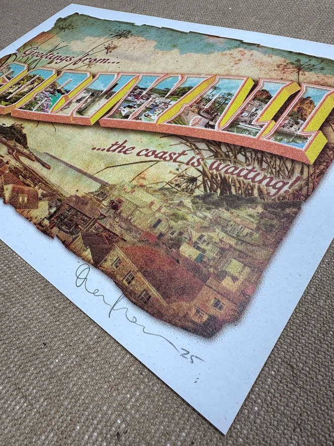 greetings from cornwall retro themed screenprint postcard