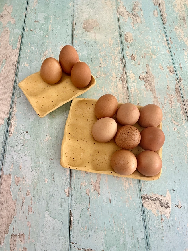 Yellow speckled egg tray kitchen storage