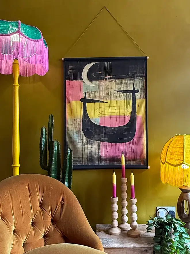 Fringed Hessian Dome Lampshade In Sunburst Yellow