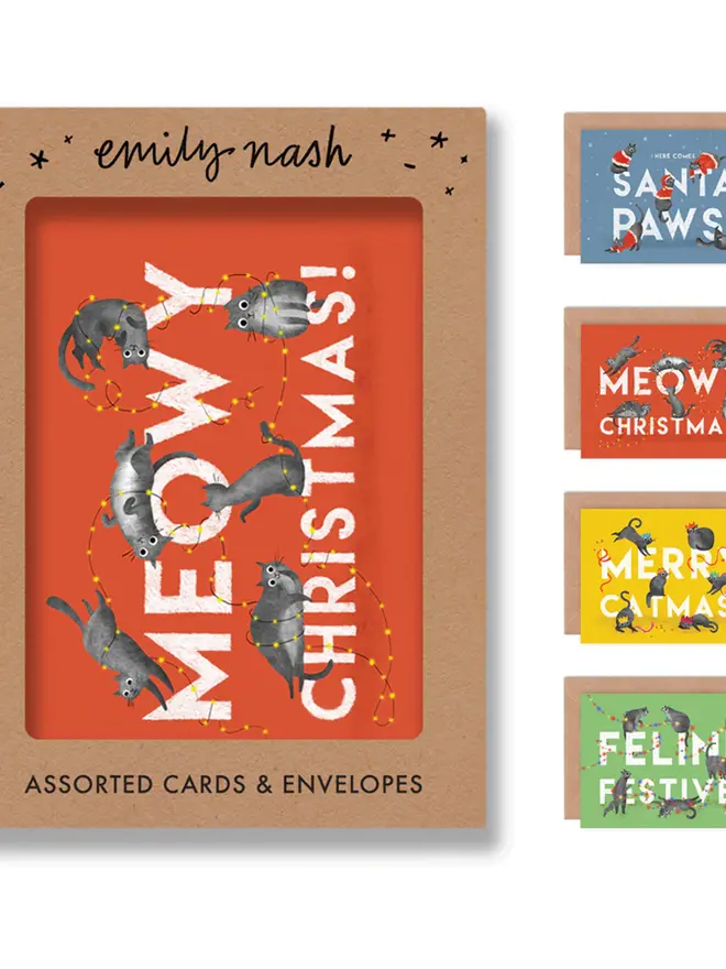 christmas cats illustrated card pack