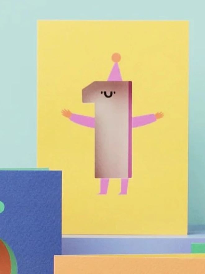 1St Birthday Card, against a blue background surrounded by other birthday cards. 