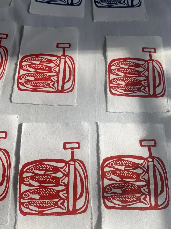 Sardine Lino Print Handmade Paper
