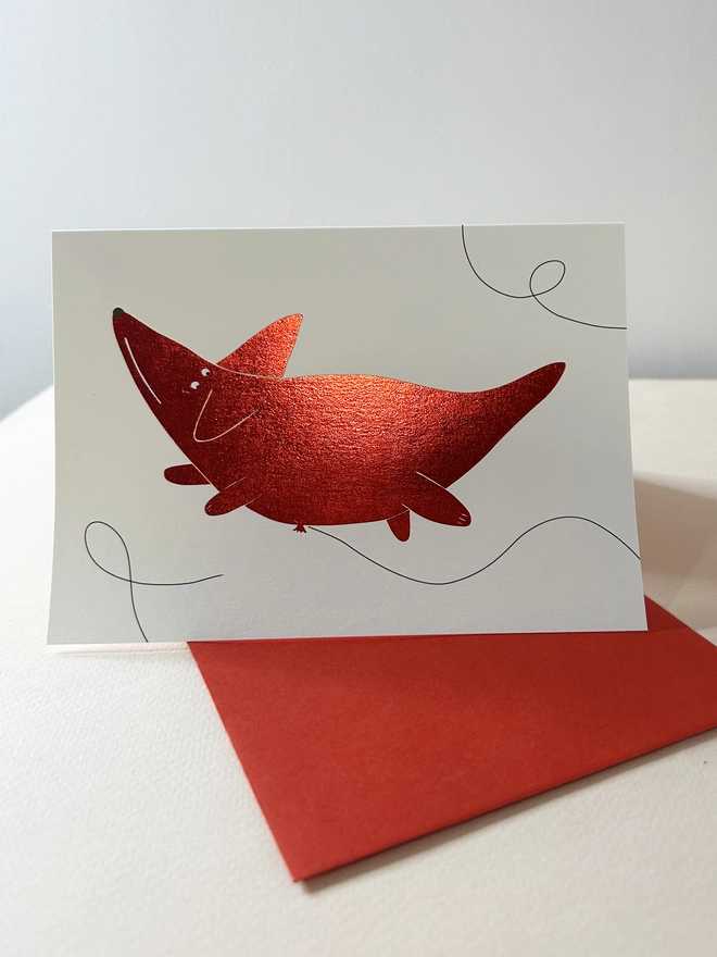 Helium Ballon Dog Card, Foiled, Hannah Carvell