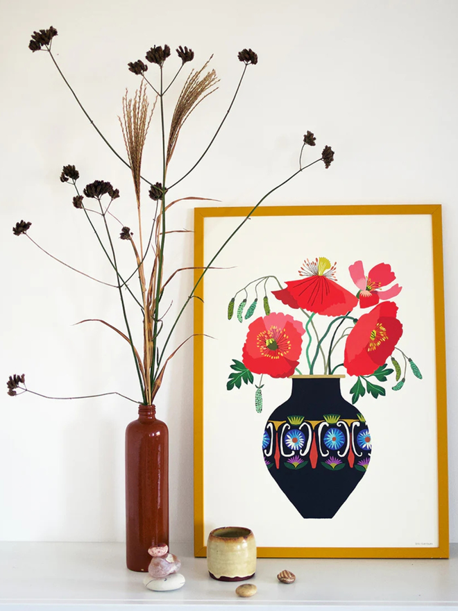 poppies in vase print