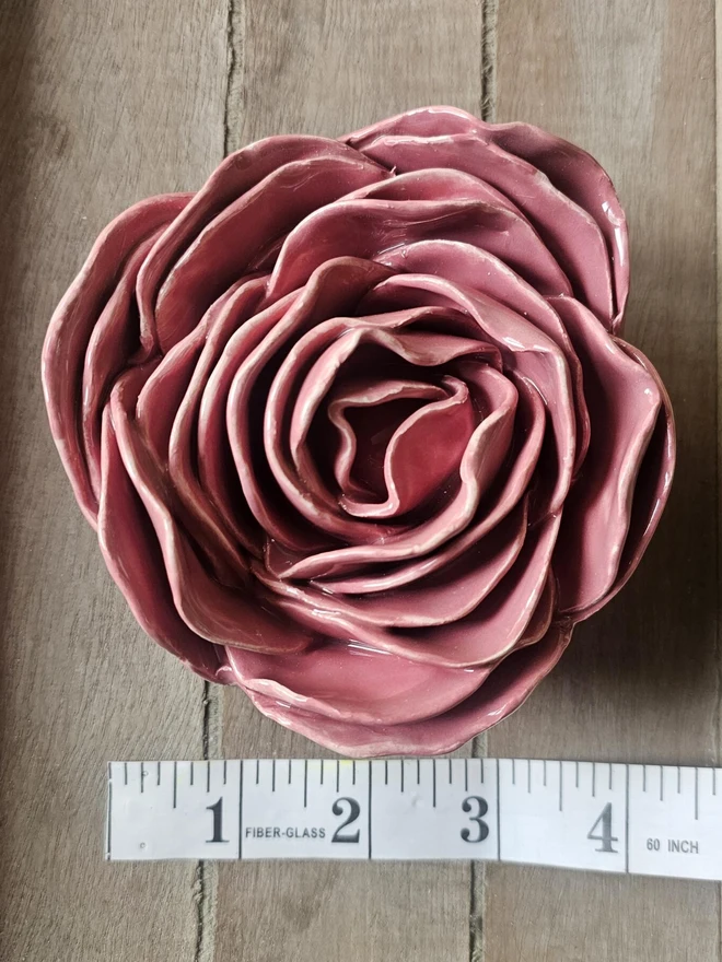 dusty dusky pink ceramic peony rose flower for wall art decor pottery gift for ceramic lovers 
