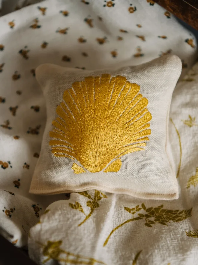 Sea Shell Lavender Sachet. A sachet of lavender with embroidered Sea Shell design.