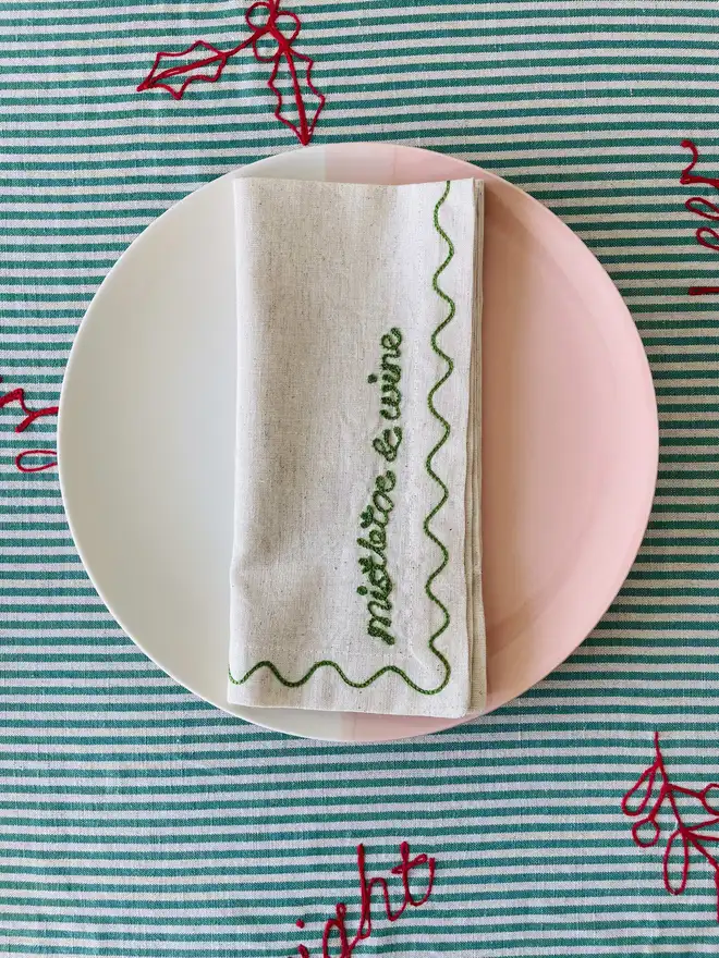 Embroidered Christmas Phrase Napkins (Set Of 6)