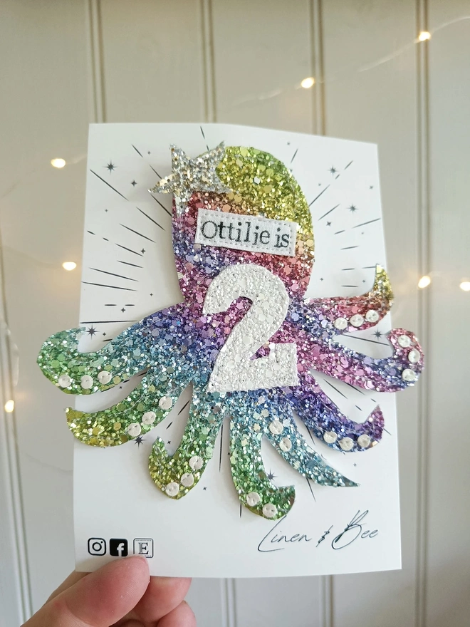 Personalised Glitter Birthday Octopus Badge