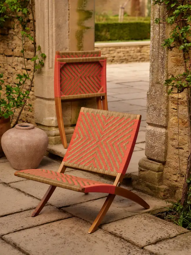 Burnt coral lounge chair folded and unfolded