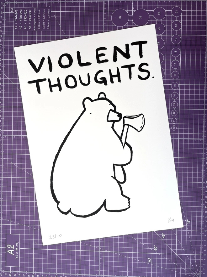 violent thoughts print on purple background