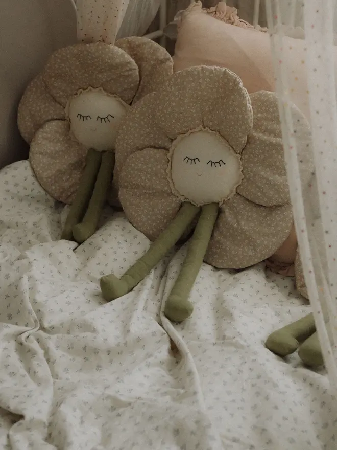 Beige Flower Pillow, Baby Girl Nursery Decor, Botanical Wall Hanging
