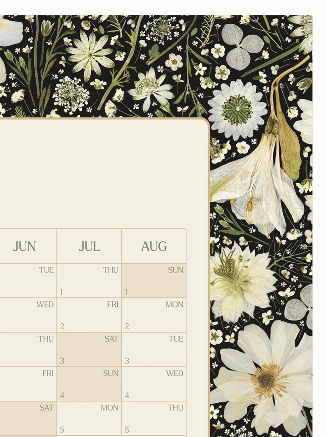 Botanical Pressed Flower Wall Planner - Floral print 2026-2027 Academic Year calendar for academic settings, studios, home offices, and workspaces. Great for student planning, university schedules, and annual organisation. Beautiful nature-themed stationery gift.