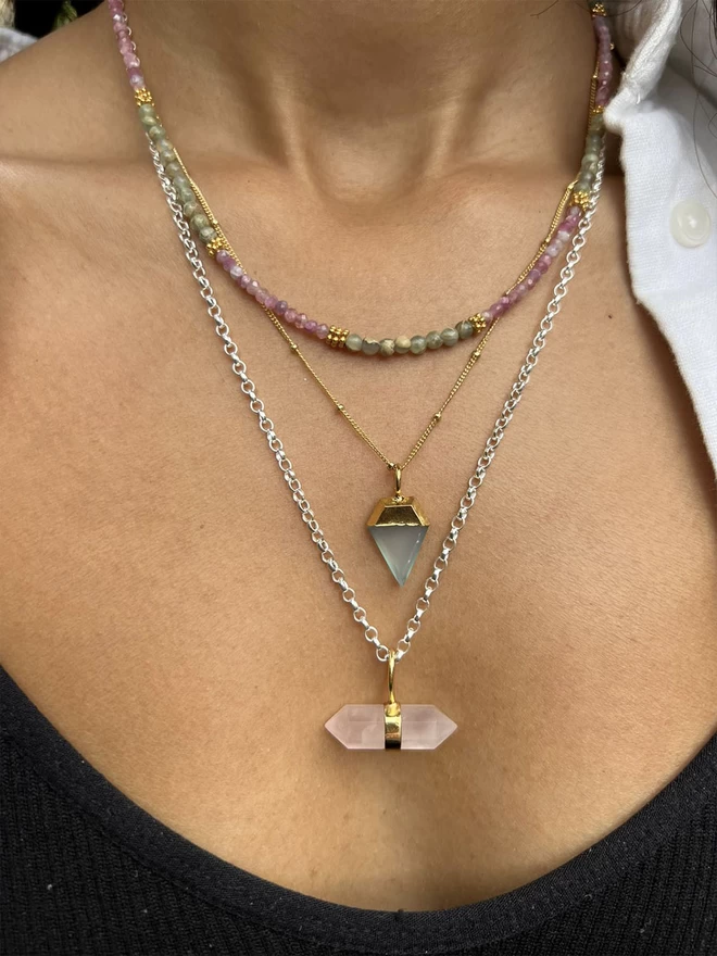 rose  quartz on silver with warrior necklace