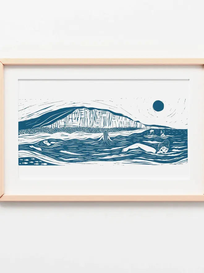 Swimmers At The Bay Linocut Print