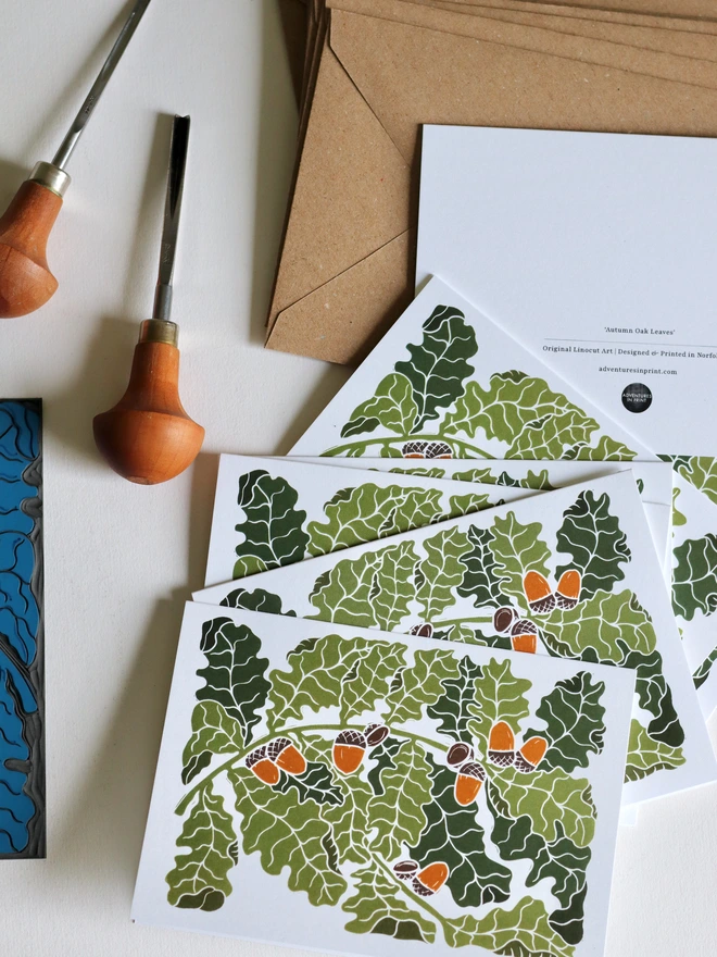 autumn oak leaves notecard set