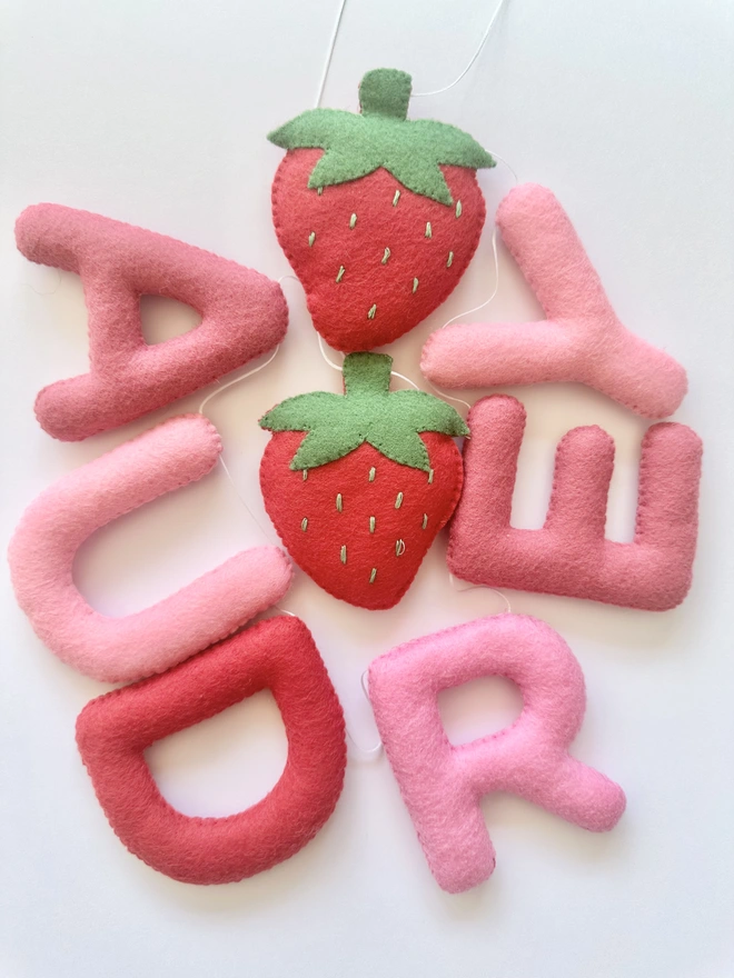 Personalised Name Garland with Strawberries, Name Bunting, Nursery Decoration, Baby gift, 