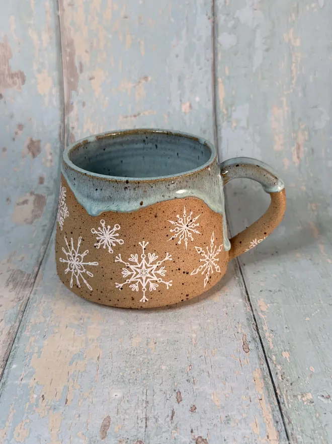 Handmade Aqua Green Snowflake Christmas Mug