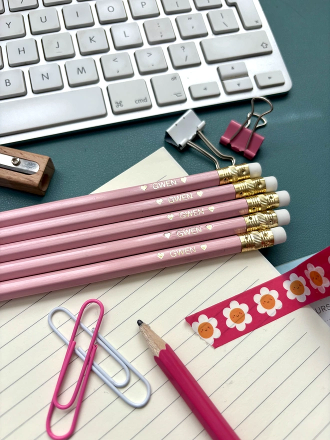 Personalised Pastel Pink Colour HB Pencils 