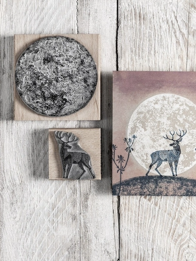 Highland Stag, Moon And Wild Grass Stamps