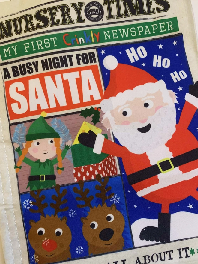 Santas Busy Night Crinkly Newspaper front