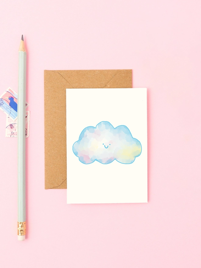 Cute mini card featuring a smiley hand drawn cloud. 