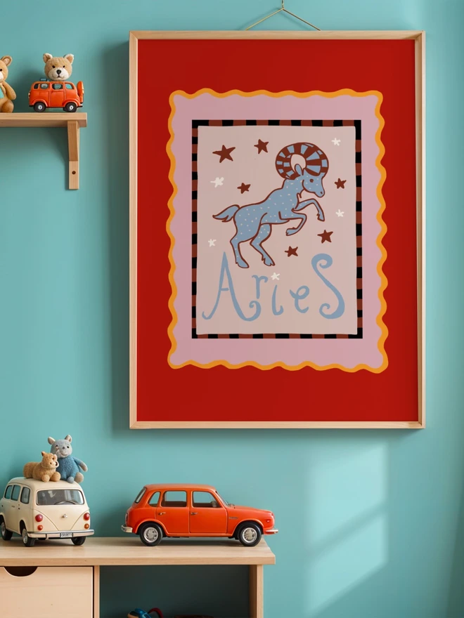 Aries A3 print framed star sign digital print horoscope print colourful print 