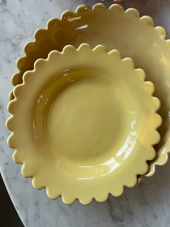 yellow scallop edge shallow bowl