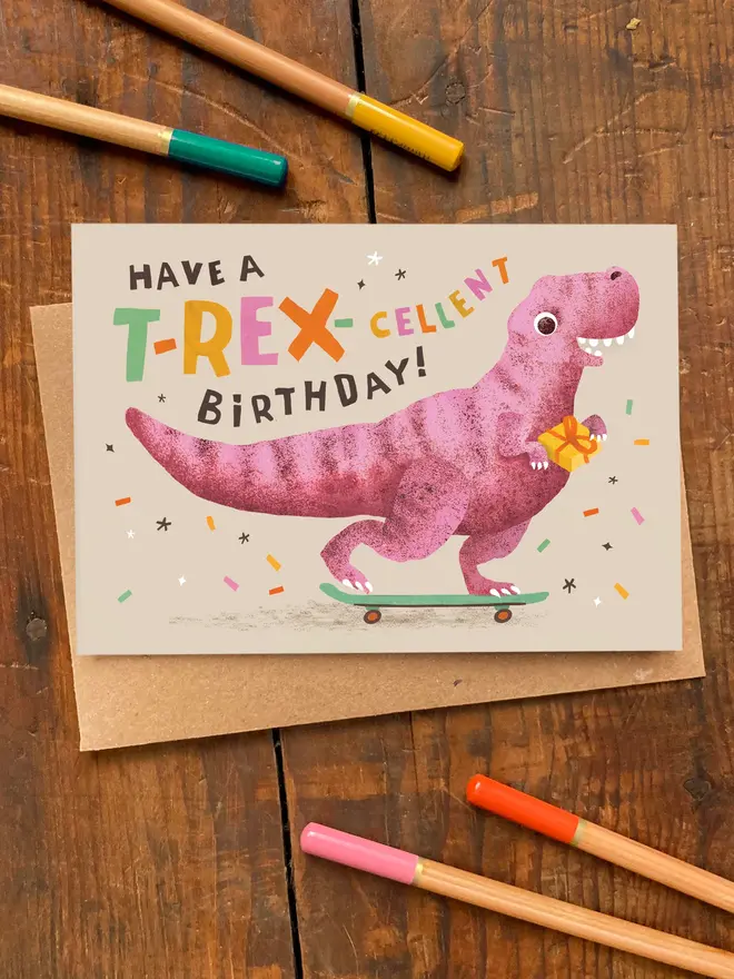 dinosaur illustrated birthday card