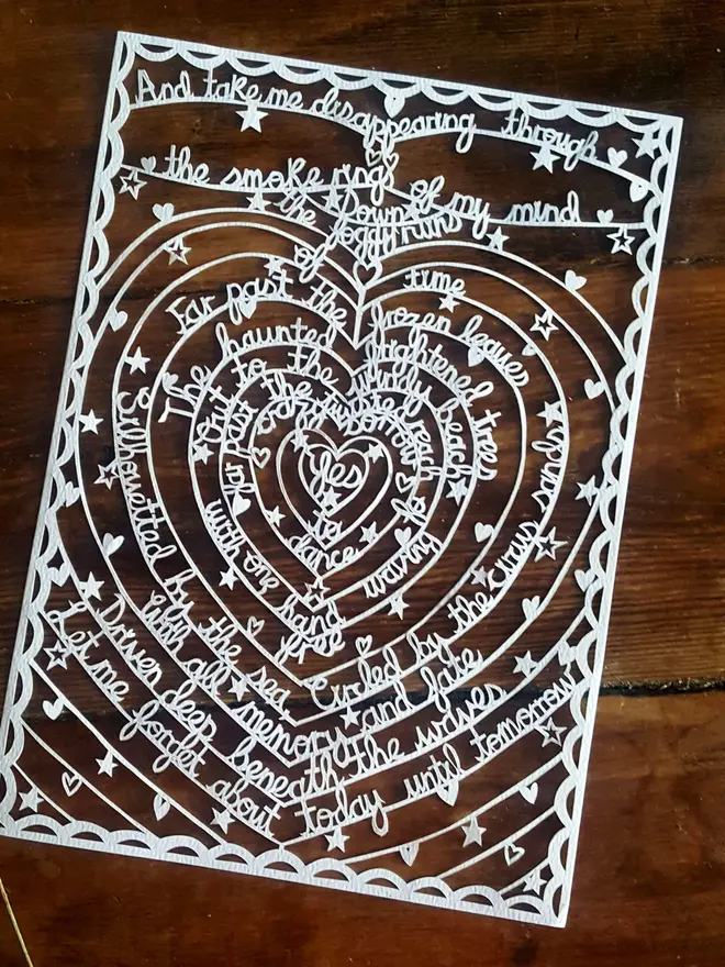 Personalised Lyrics Or Love Note Paper Cut
