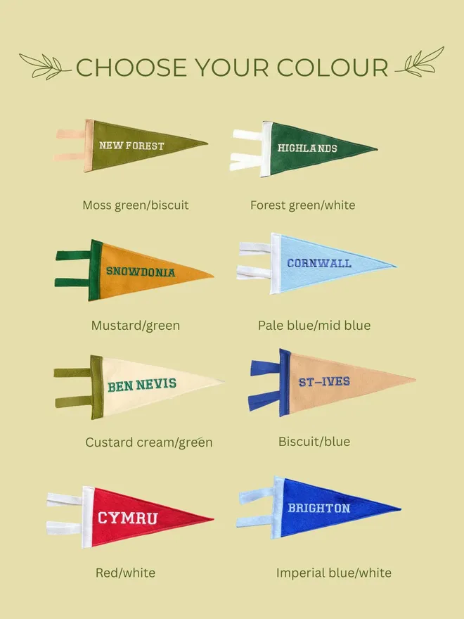colour choices for custom location mini pennnat flags