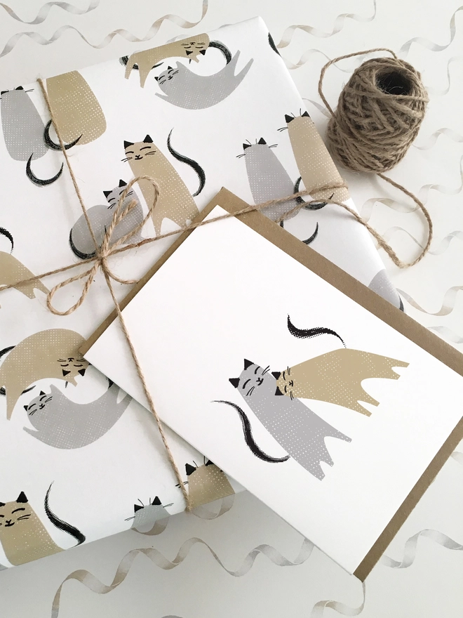 Anniversary Or Wedding Card And Wrap Bundle For Cat Lovers