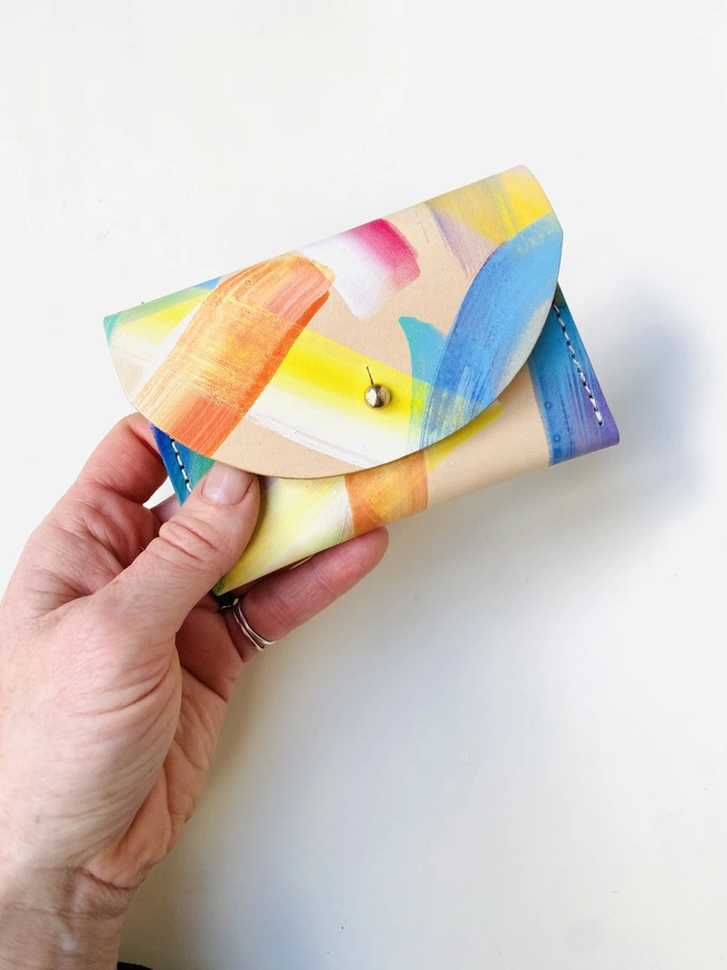 hand painted leather purse 