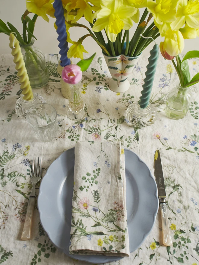 Spring Posy Floral Linen Tablecloth