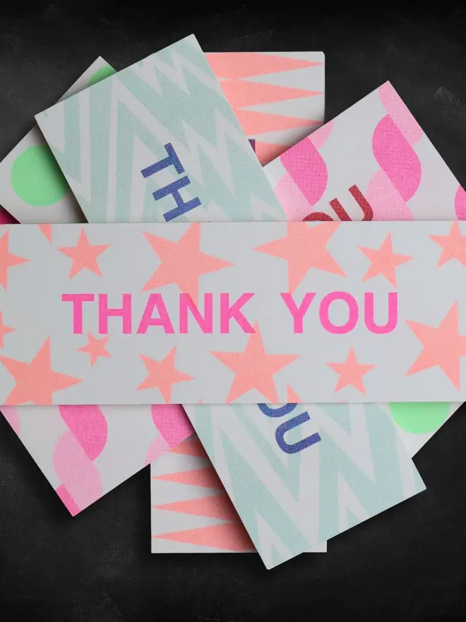 mixed pack risograph graphic thank you cards