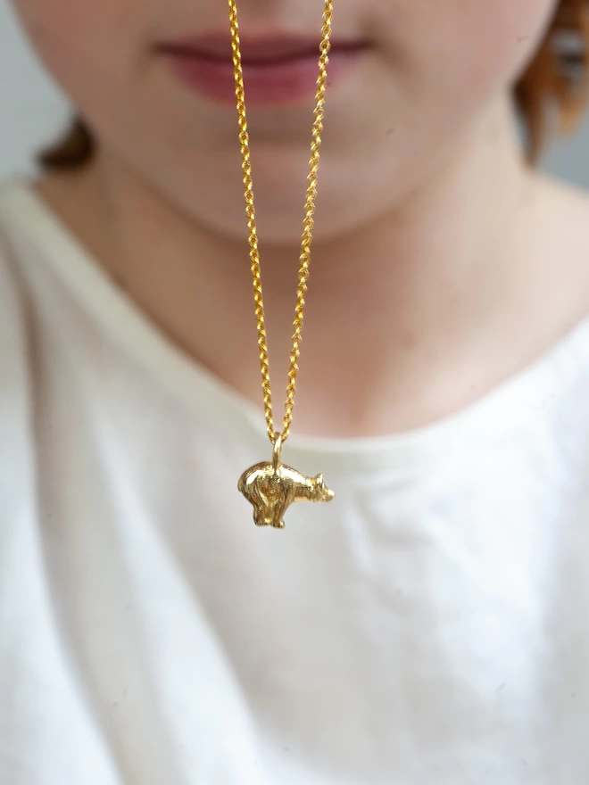 Polar Bear Charm Necklace Gold