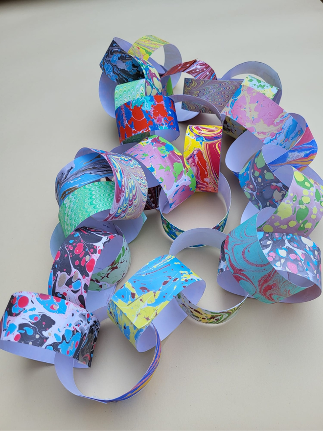 hand marbled multi colour paper chain