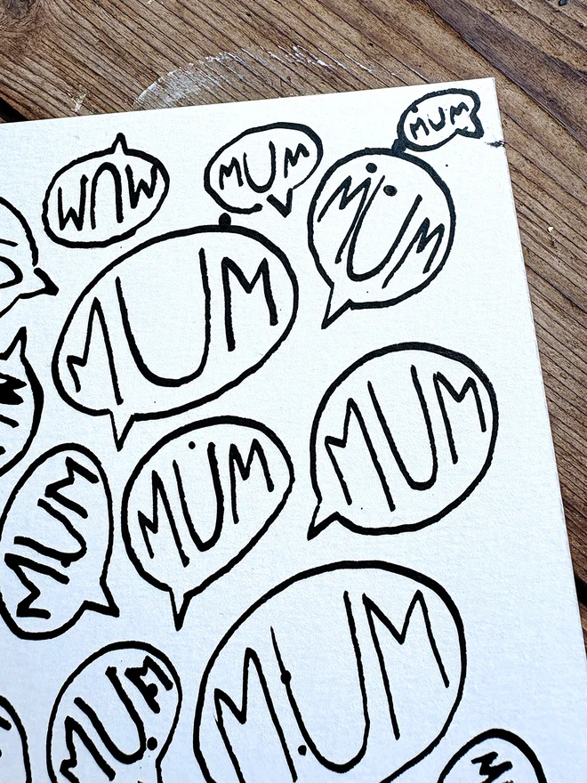 Illustration of loads of speech bubbles with the word Mum inside