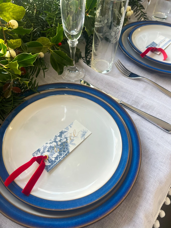 Personalised Calligraphy Chinoiserie Christmas Place Cards