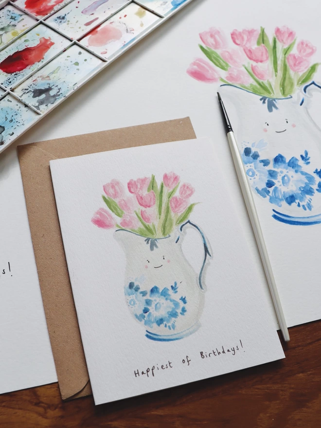 Tulips in Jug Birthday Card 