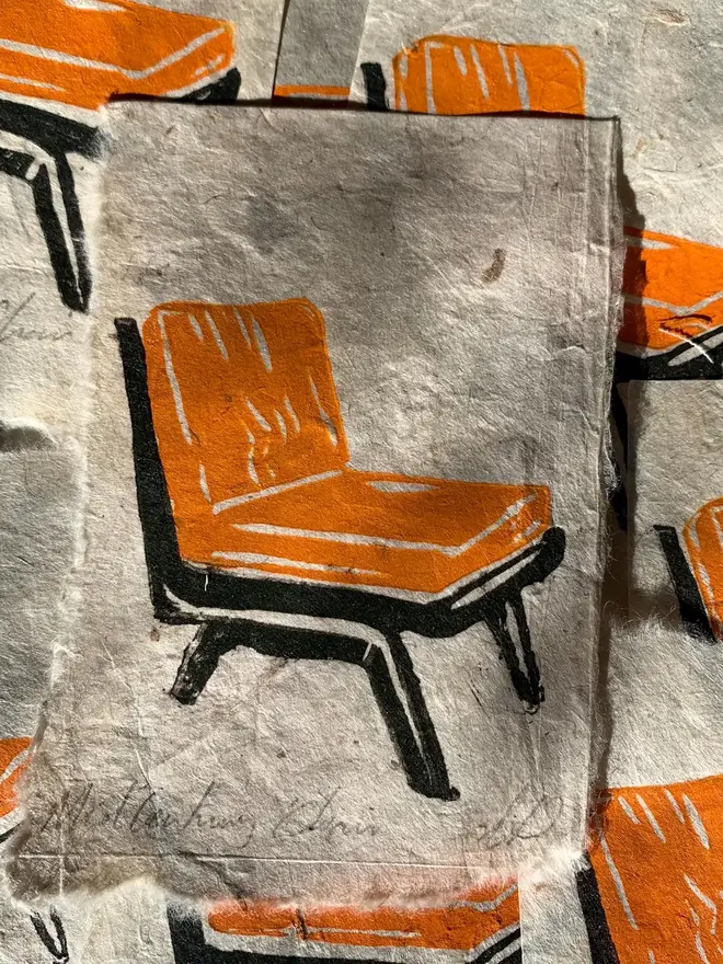 Mid Century Chair Mini Lino Print On Handmade Paper