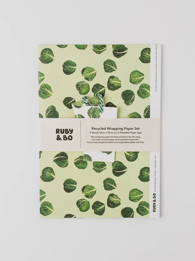 Brussel Sprout Wrapping Paper and Plantable Tag Set