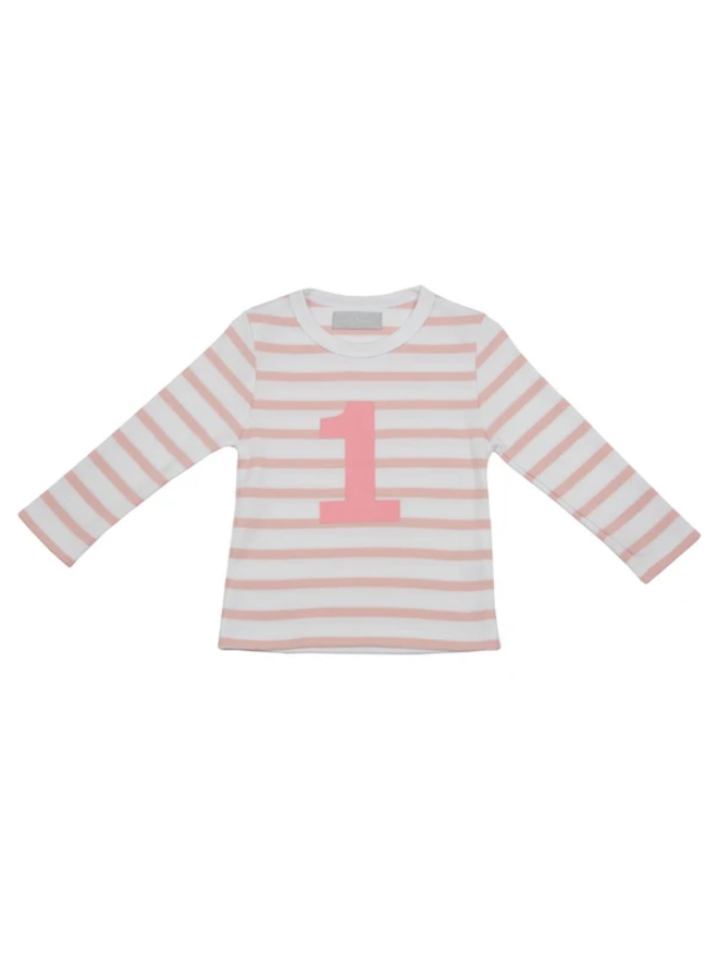 Dusty Pink & White Breton Striped Number 1 T Shirt