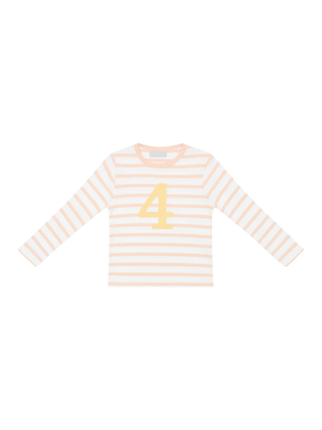 Powder Pink & White Breton Striped Number 4 T Shirt