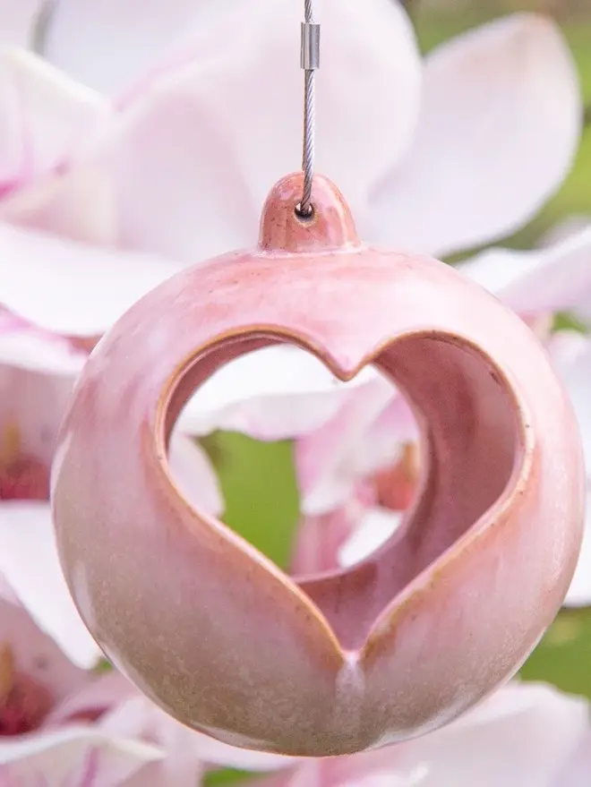 Heart Stoneware Ceramic Round Bird Feeder