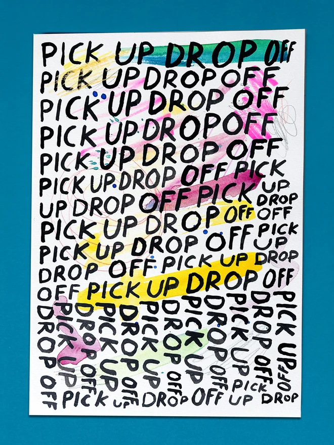 Pick Up Drop Off original artwork in ink, watercolour and pencil, by Chloe Lawson