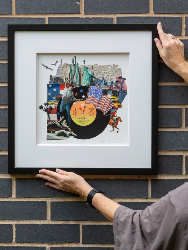 Born in the USA by Bruce Springsteen ‘7” Single’ print of an original collaged artwork.